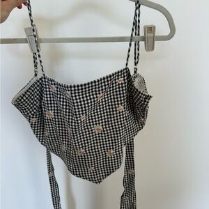 Black Gingham Floral Crop Top